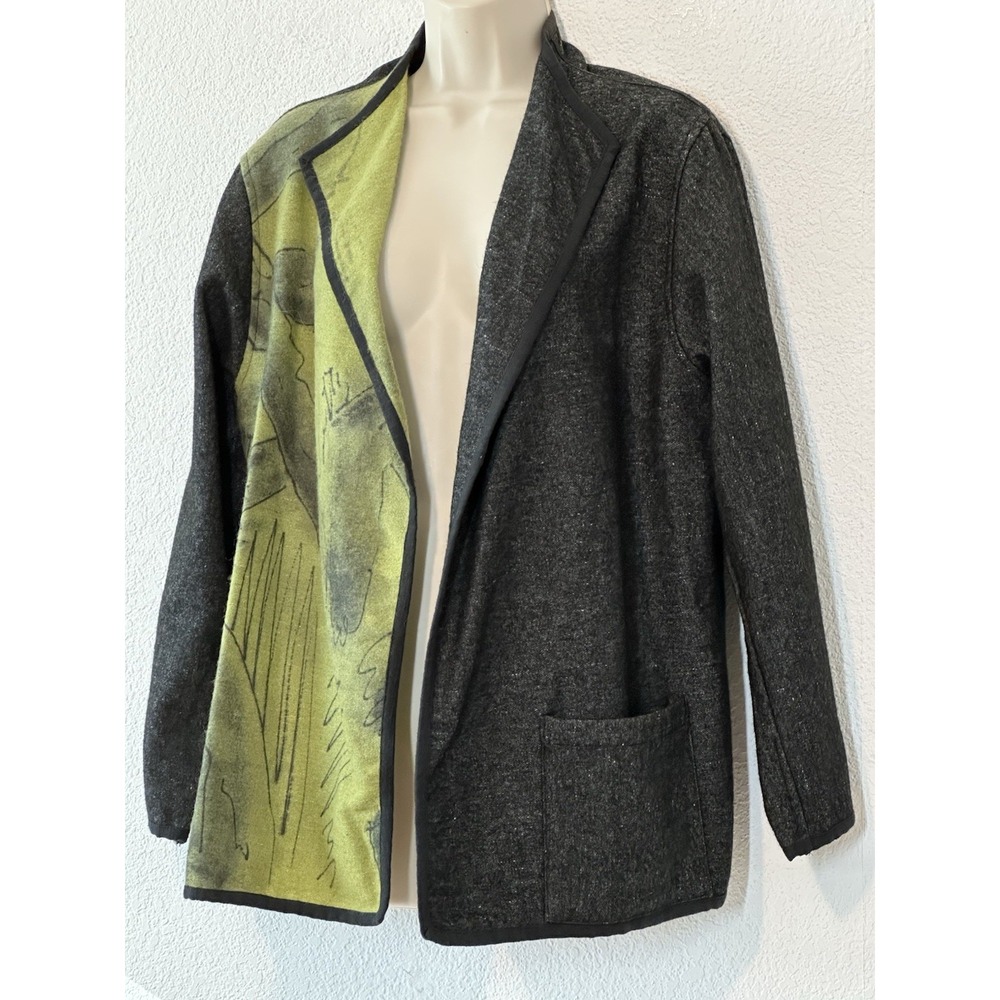 Dilemma NY Open Jacket‎ Gray/Green Lightweight Pocket One Size Art To Wear Artsy